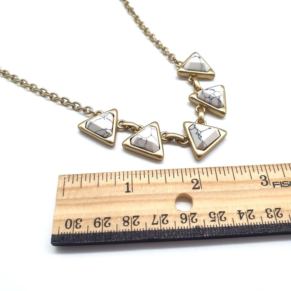 Loft Necklace Womens Brass Tone Triangle Black White Costume 16" Neck Extension - Picture 3 of 6